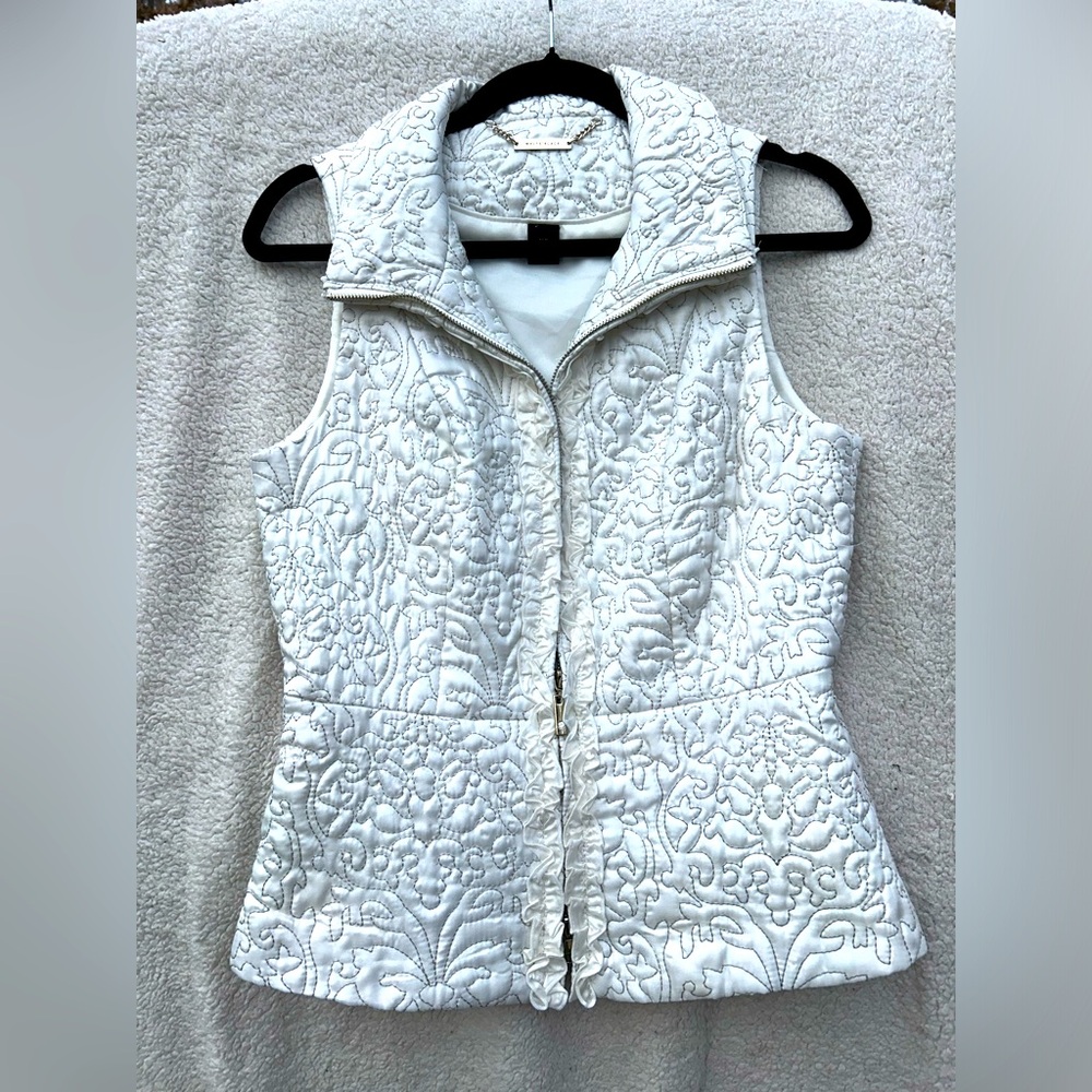 White House Black Market Women’s XS Crème Vest with Gold Embroidery